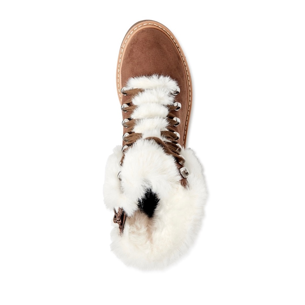 Madden NYC Women's Faux Fur Cuff Lace Up Booties - Picture 2 of 6